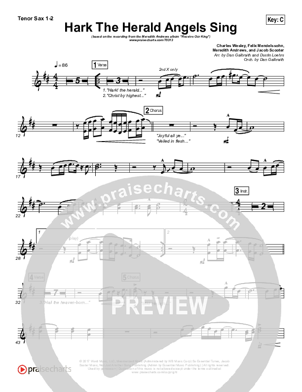 Hark The Herald Angels Sing Tenor Sax 1/2 (Meredith Andrews)