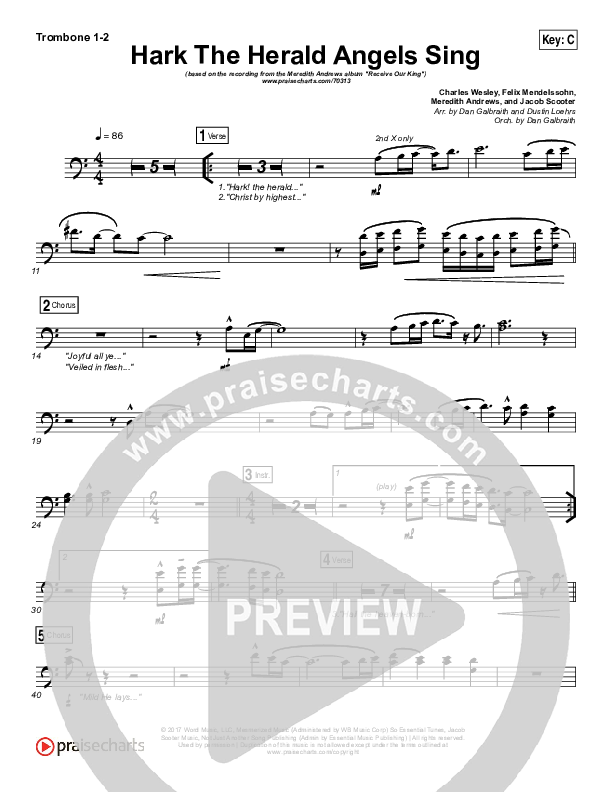 Hark The Herald Angels Sing Trombone 1/2 (Meredith Andrews)
