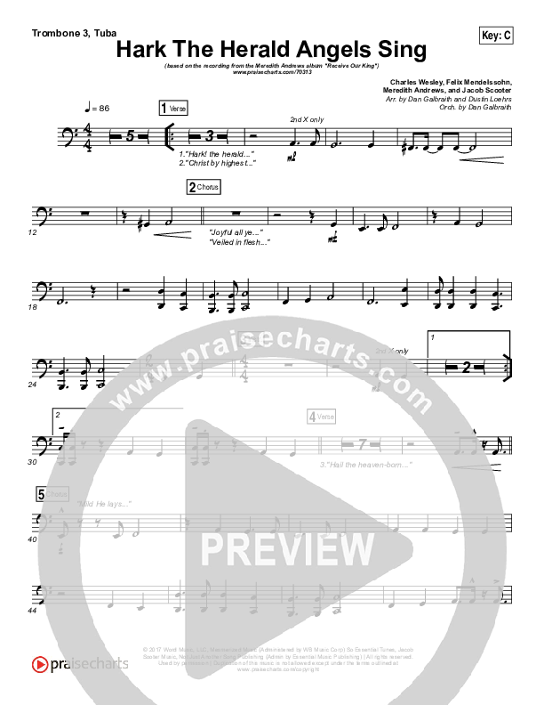 Hark The Herald Angels Sing Trombone 3/Tuba (Meredith Andrews)