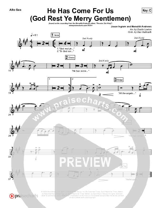 He Has Come For Us (God Rest Ye Merry Gentlemen) Alto Sax (Meredith Andrews)