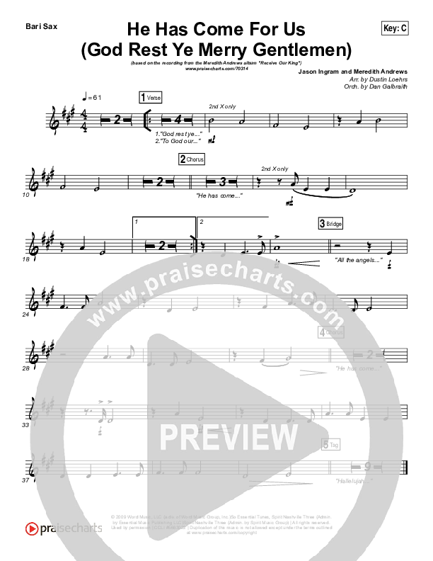 He Has Come For Us (God Rest Ye Merry Gentlemen) Bari Sax (Meredith Andrews)