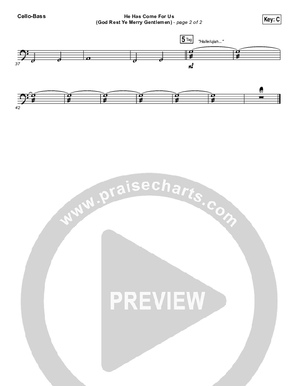 He Has Come For Us (God Rest Ye Merry Gentlemen) Cello/Bass (Meredith Andrews)