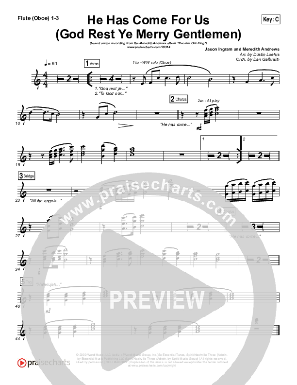 He Has Come For Us (God Rest Ye Merry Gentlemen) Flute/Oboe 1/2/3 (Meredith Andrews)