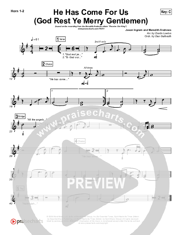 He Has Come For Us (God Rest Ye Merry Gentlemen) French Horn 1/2 (Meredith Andrews)