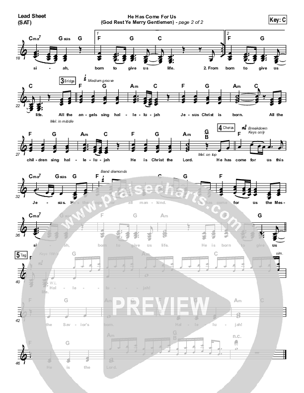 He Has Come For Us (God Rest Ye Merry Gentlemen) Lead Sheet (SAT) (Meredith Andrews)