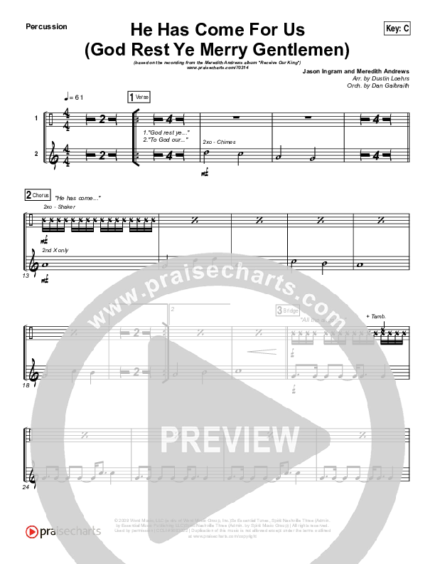 He Has Come For Us (God Rest Ye Merry Gentlemen) Percussion (Meredith Andrews)