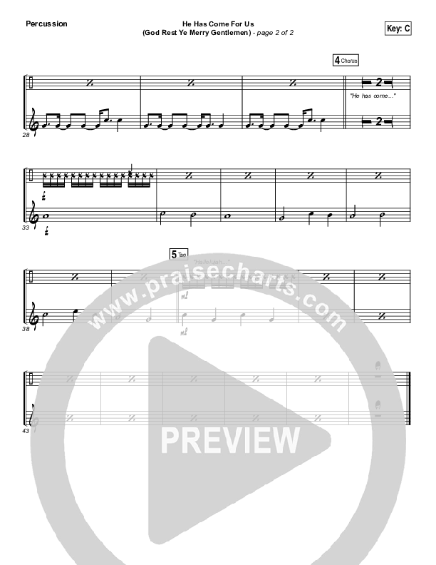 He Has Come For Us (God Rest Ye Merry Gentlemen) Percussion (Meredith Andrews)
