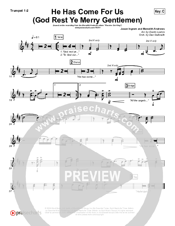 He Has Come For Us (God Rest Ye Merry Gentlemen) Trumpet 1,2 (Meredith Andrews)