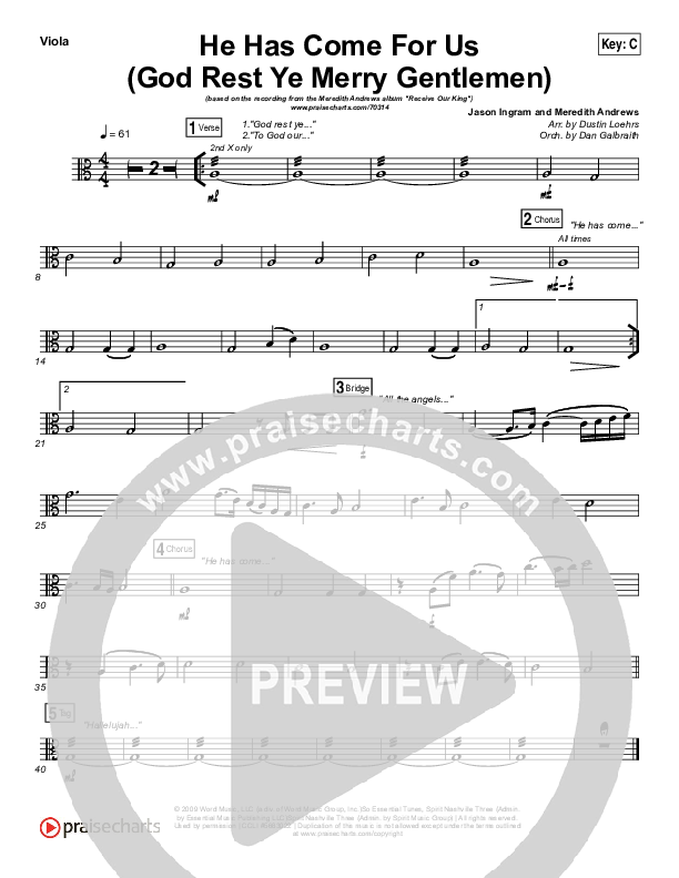 He Has Come For Us (God Rest Ye Merry Gentlemen) Viola (Meredith Andrews)