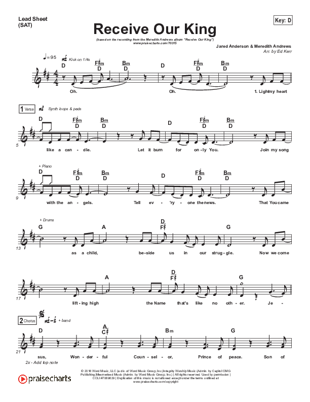 Receive Our King Lead Sheet (SAT) (Meredith Andrews / Michael Weaver)