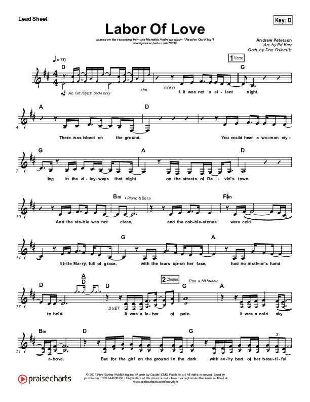 Labor Of Love Lead Sheet (Meredith Andrews)