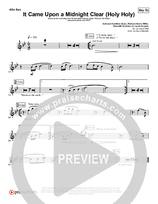 It Came Upon A Midnight Clear (Holy Holy) Alto Sax (Meredith Andrews)