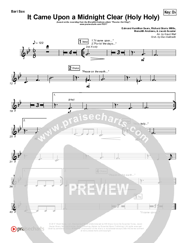 It Came Upon A Midnight Clear (Holy Holy) Bari Sax (Meredith Andrews)