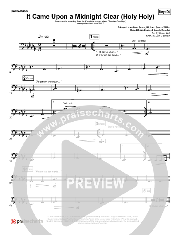 It Came Upon A Midnight Clear (Holy Holy) Cello/Bass (Meredith Andrews)