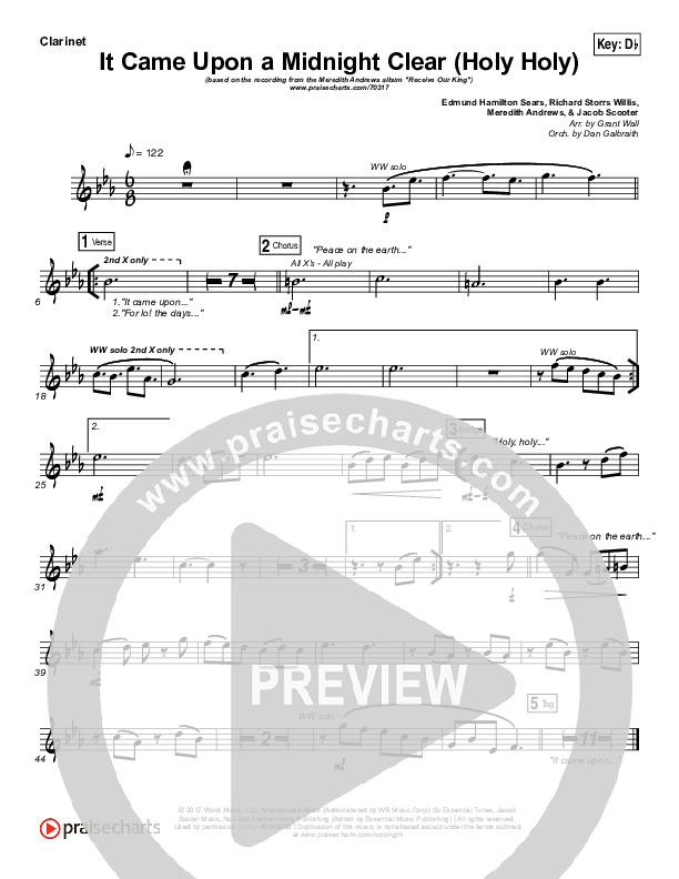 It Came Upon A Midnight Clear (Holy Holy) Clarinet (Meredith Andrews)
