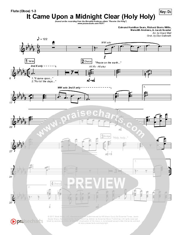 It Came Upon A Midnight Clear (Holy Holy) Flute/Oboe 1/2/3 (Meredith Andrews)