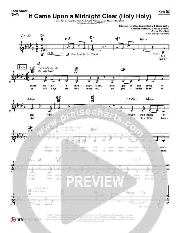 It Came Upon A Midnight Clear (Holy Holy) Lead Sheet (SAT) (Meredith Andrews)