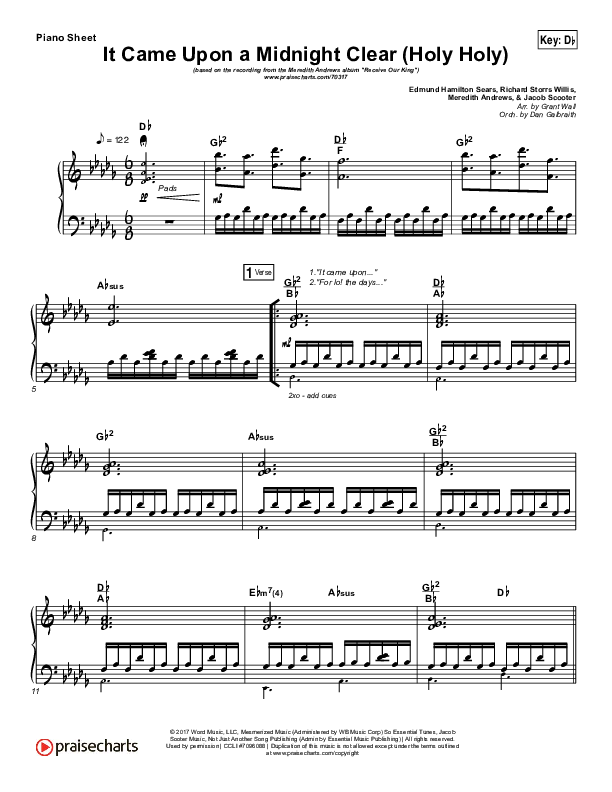 It Came Upon A Midnight Clear (Holy Holy) Piano Sheet (Meredith Andrews)