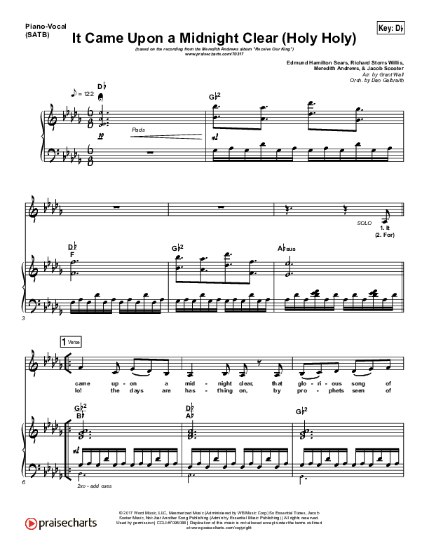 It Came Upon A Midnight Clear (Holy Holy) Piano/Vocal (SATB) (Meredith Andrews)