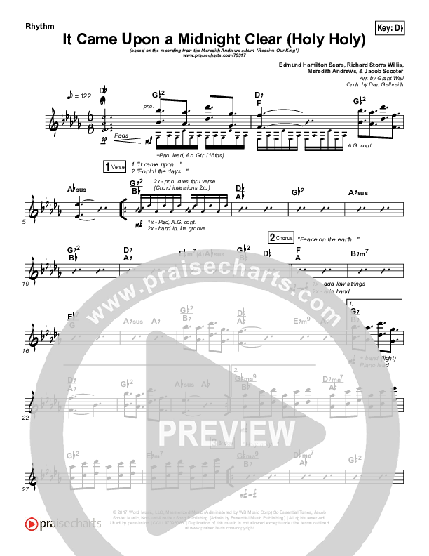 It Came Upon A Midnight Clear (Holy Holy) Rhythm Chart (Meredith Andrews)