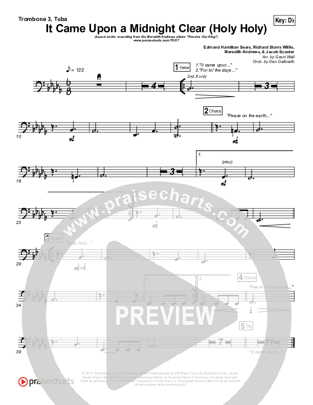 It Came Upon A Midnight Clear (Holy Holy) Trombone 3/Tuba (Meredith Andrews)