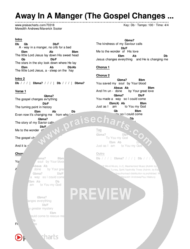 Away In A Manger (The Gospel Changes Everything) Chords & Lyrics (Meredith Andrews / Maverick Sooter)