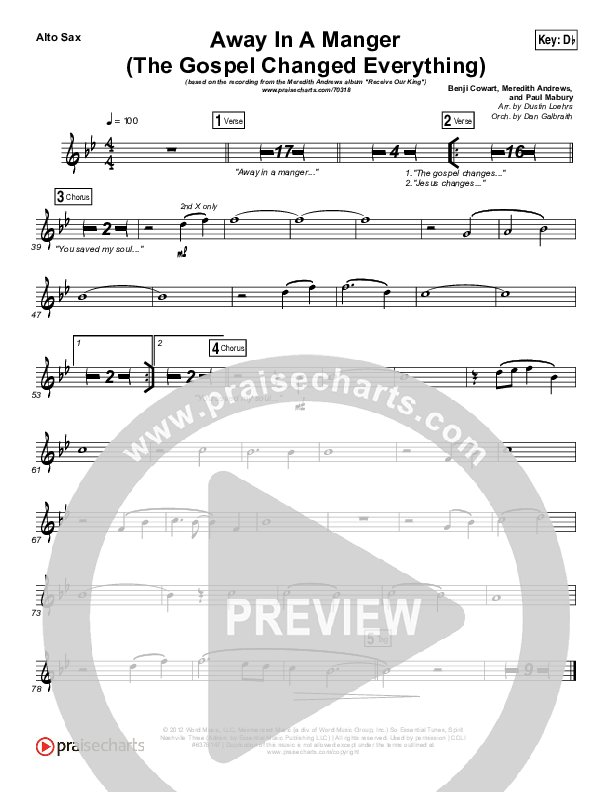 Away In A Manger (The Gospel Changes Everything) Alto Sax (Meredith Andrews / Maverick Sooter)