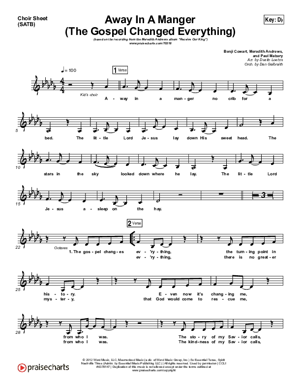 Away In A Manger (The Gospel Changes Everything) Choir Vocals (SATB) (Meredith Andrews / Maverick Sooter)