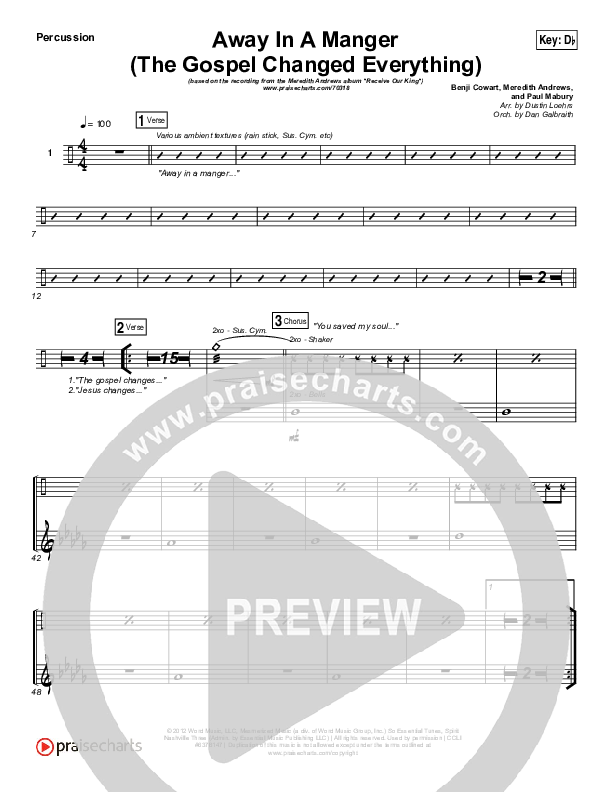 Away In A Manger (The Gospel Changes Everything) Percussion (Meredith Andrews / Maverick Sooter)