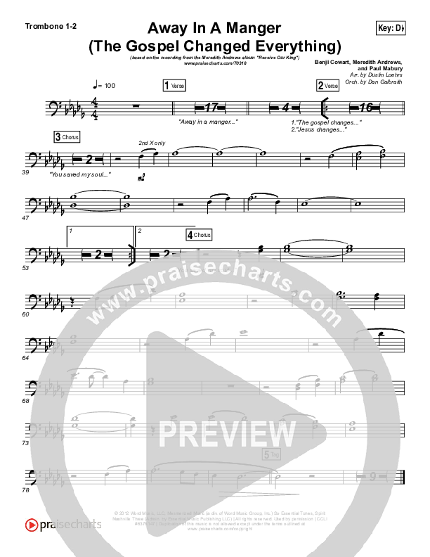 Away In A Manger (The Gospel Changes Everything) Trombone 1/2 (Meredith Andrews / Maverick Sooter)