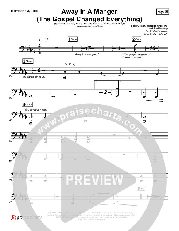 Away In A Manger (The Gospel Changes Everything) Trombone 3/Tuba (Meredith Andrews / Maverick Sooter)