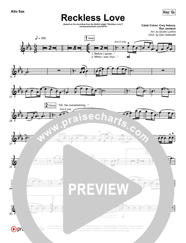 Reckless Love Chord Chart