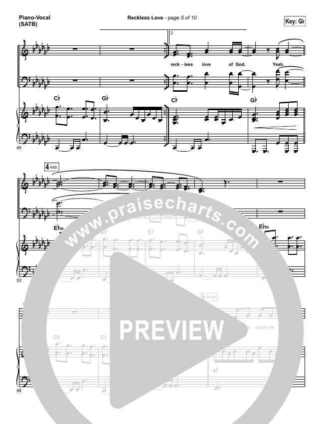 Reckless love piano sheet music pdf