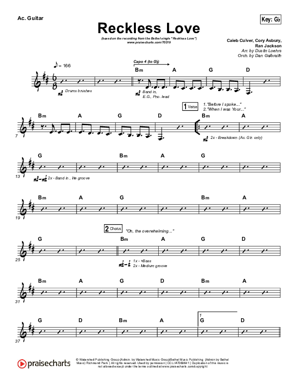 Reckless Love Acoustic Guitar (Bethel Music / Cory Asbury)