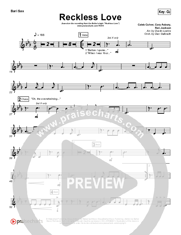 Reckless Love Bari Sax (Bethel Music / Cory Asbury)