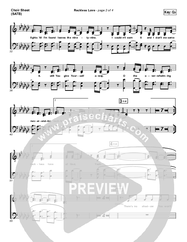 Reckless Love Choir Sheet (SATB) (Bethel Music / Cory Asbury)