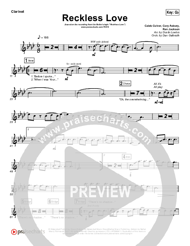 Reckless Love Clarinet 1,2 (Bethel Music / Cory Asbury)
