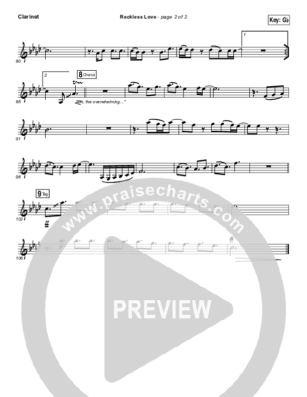 Reckless Love Clarinet 1,2 (Bethel Music / Cory Asbury)