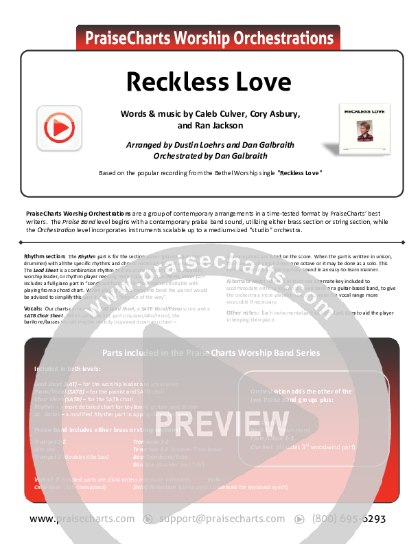 Reckless Love Cover Sheet (Bethel Music / Cory Asbury)