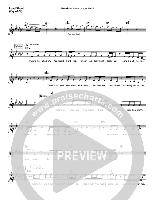 Reckless Love Lead Sheet (Melody) (Bethel Music / Cory Asbury)
