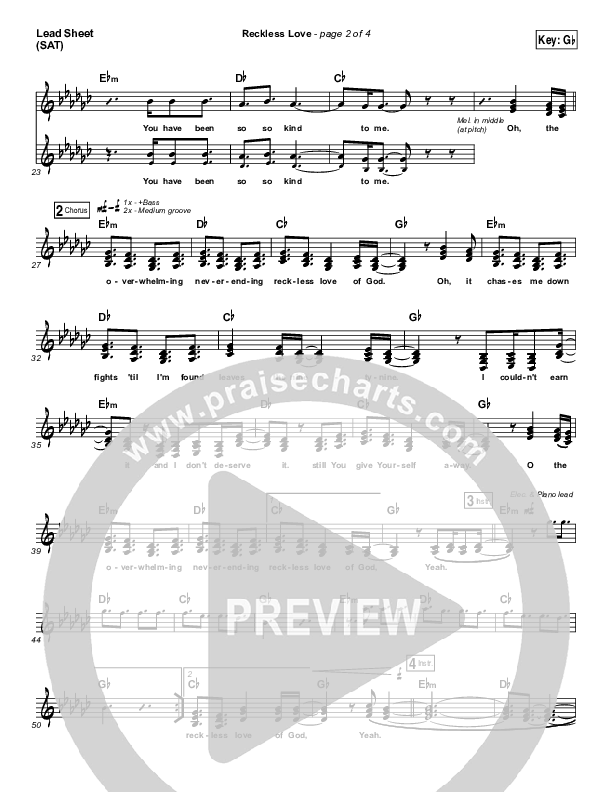 Reckless Love Lead Sheet (SAT) (Bethel Music / Cory Asbury)