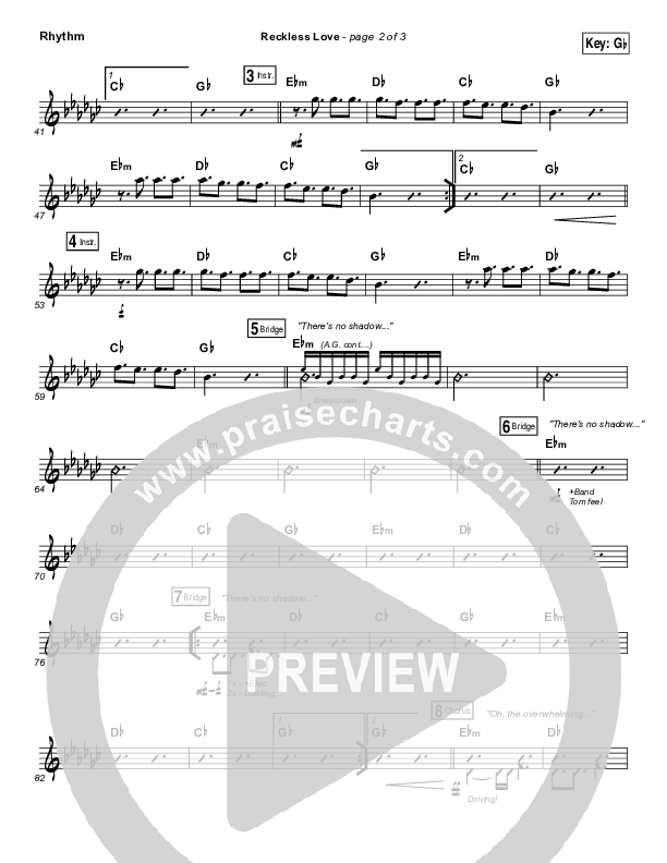 Reckless Love Rhythm Chart (Bethel Music / Cory Asbury)