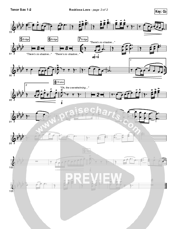 Reckless Love Tenor Sax 1,2 (Bethel Music / Cory Asbury)
