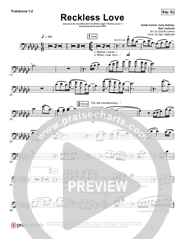 Reckless Love Trombone 1/2 (Bethel Music / Cory Asbury)