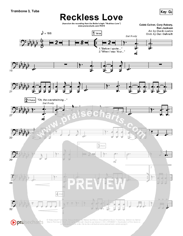 Reckless Love Trombone 1,2 (Bethel Music / Cory Asbury)