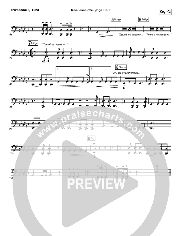 Reckless Love Trombone 3/Tuba (Bethel Music / Cory Asbury)