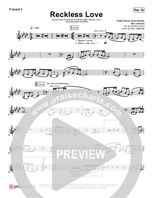 Reckless Love Trumpet 3 (Bethel Music / Cory Asbury)