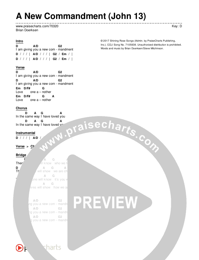 A New Commandment (John 13) Chord Chart (Brian Doerksen)