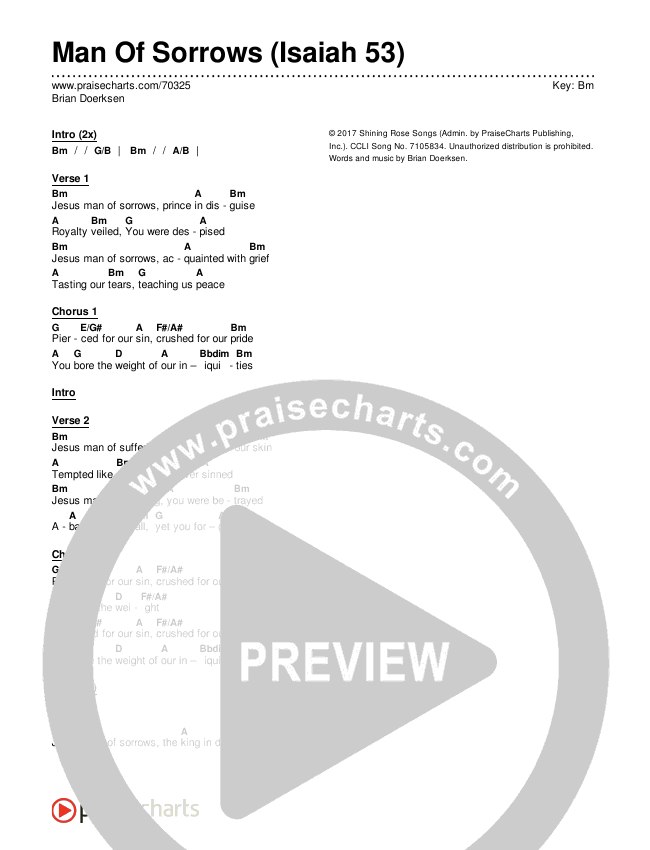Man Of Sorrows (Isaiah 53) Chords & Lyrics (Brian Doerksen)