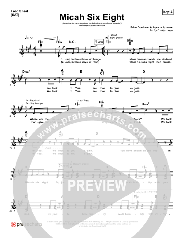Micah Six Eight Lead Sheet (SAT) (Brian Doerksen)